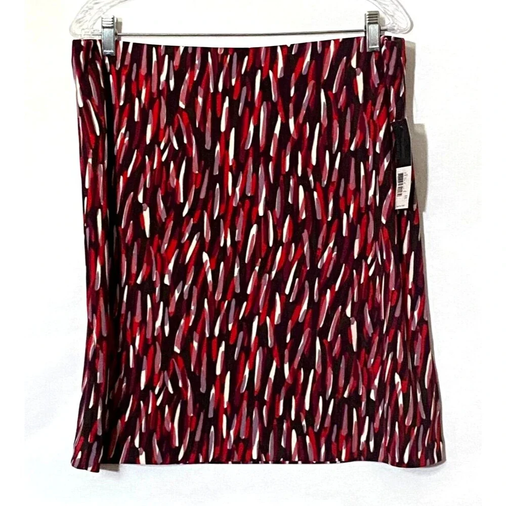 Kenneth Cole Skirt Womens Size L Multicolor Watercolor Print Knit Side Slit NWT